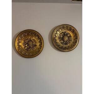 Set of 2 Hammmered Brass wall Plaques with embossed fruit motifs
